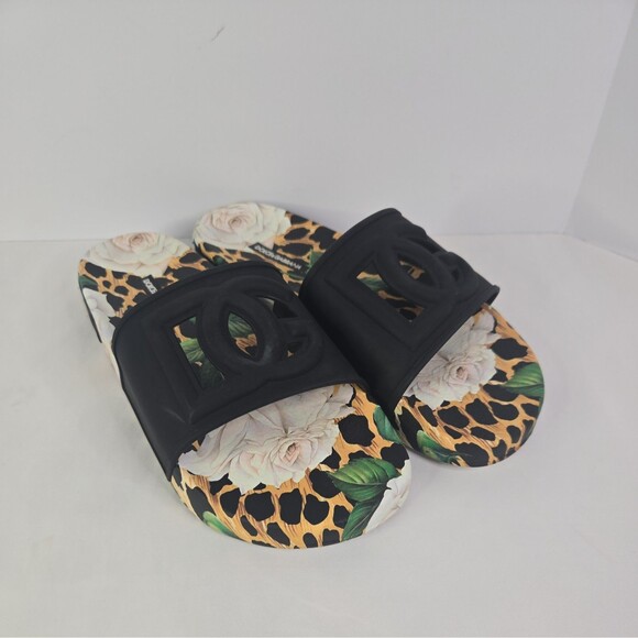 Shoes - Dolce & Gabbana Portofino Leopard Floral DG Logo Beach Pool Slides Sandals 39